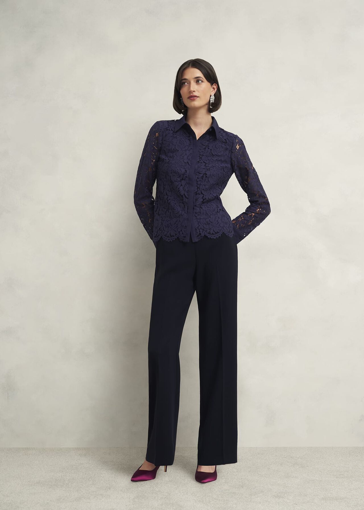 Claire Lace Shirt, Midnight Navy, hi-res