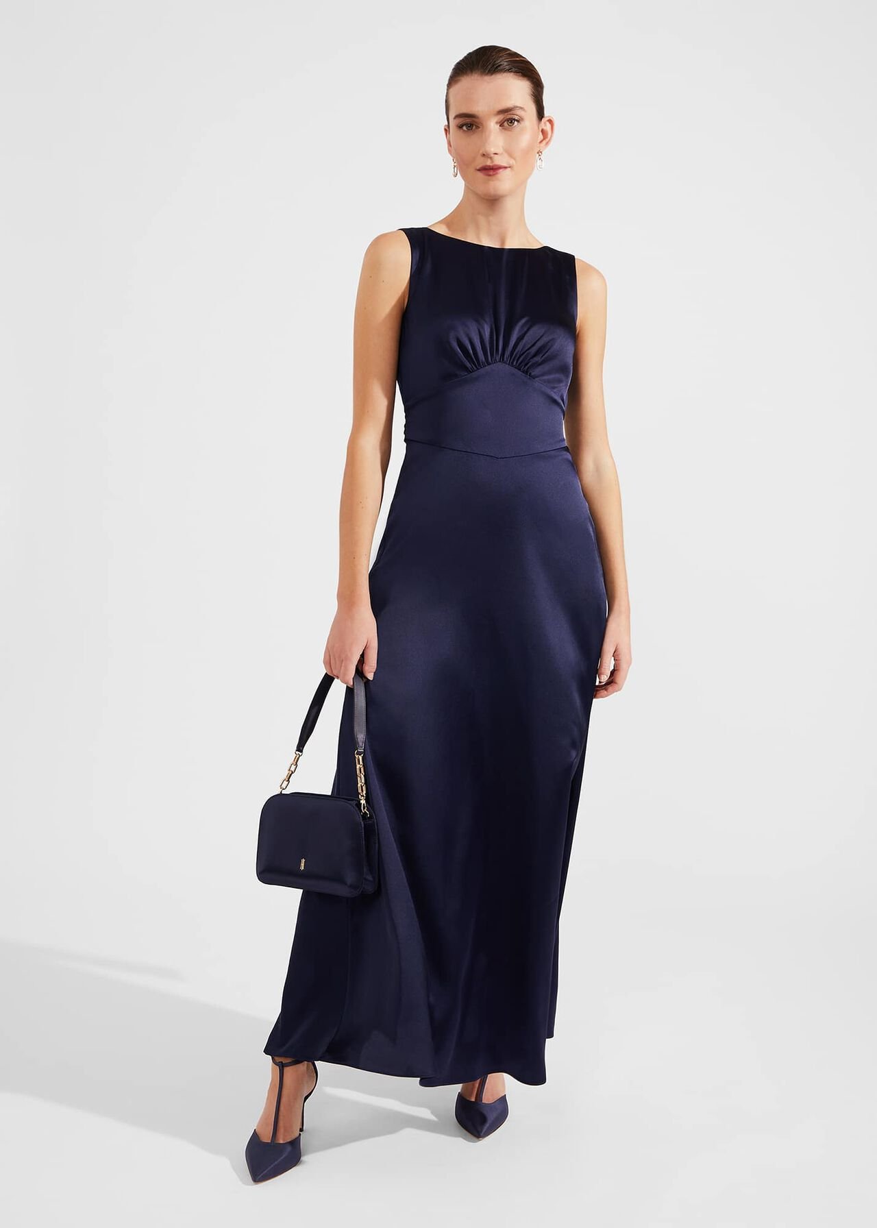 Jemma Satin Maxi Dress, Midnight Navy, hi-res