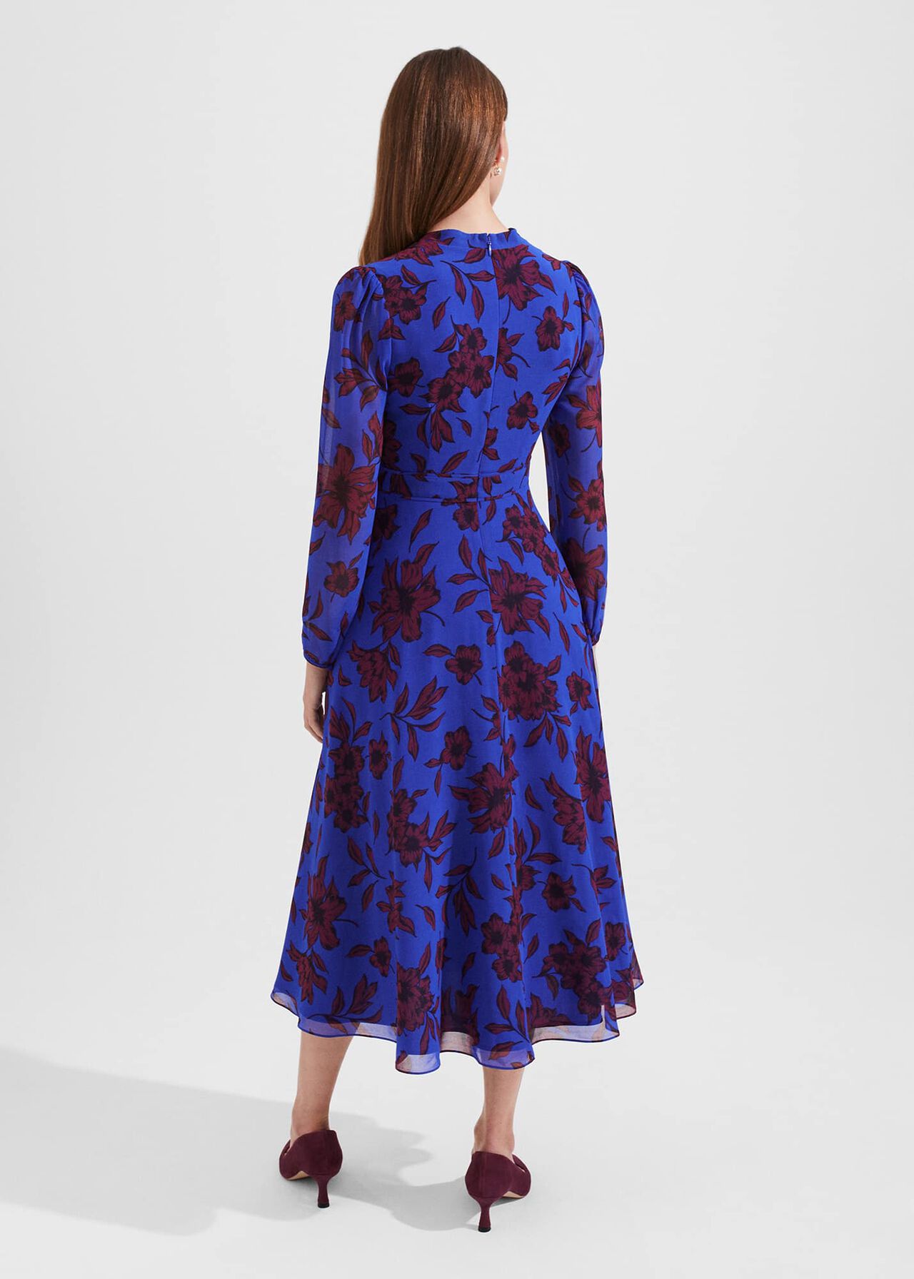 Aurora Fit And Flare Printed Dress, Blue Burgundy, hi-res