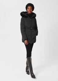 Allie Belted Puffer Jacket, Black, hi-res