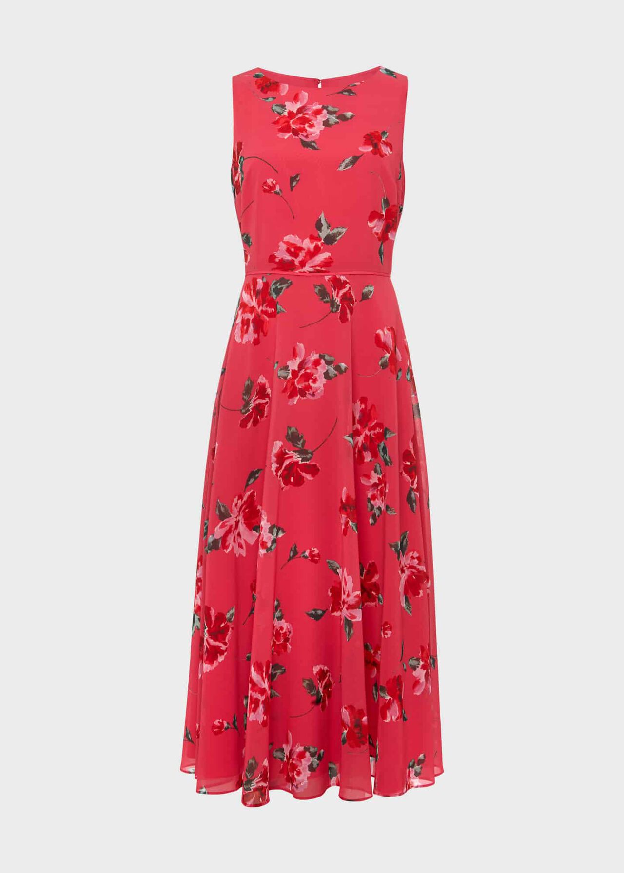 Carly Floral Midi Dress, Pink Red Multi, hi-res
