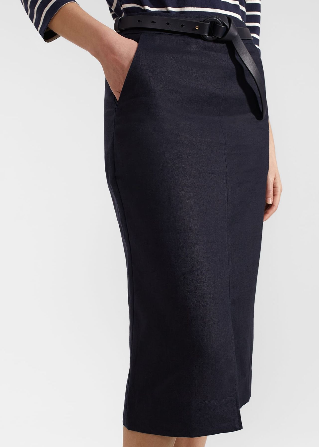 Ashleigh Linen Skirt, Navy, hi-res