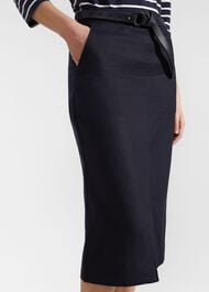 Ashleigh Linen Skirt, Navy, hi-res