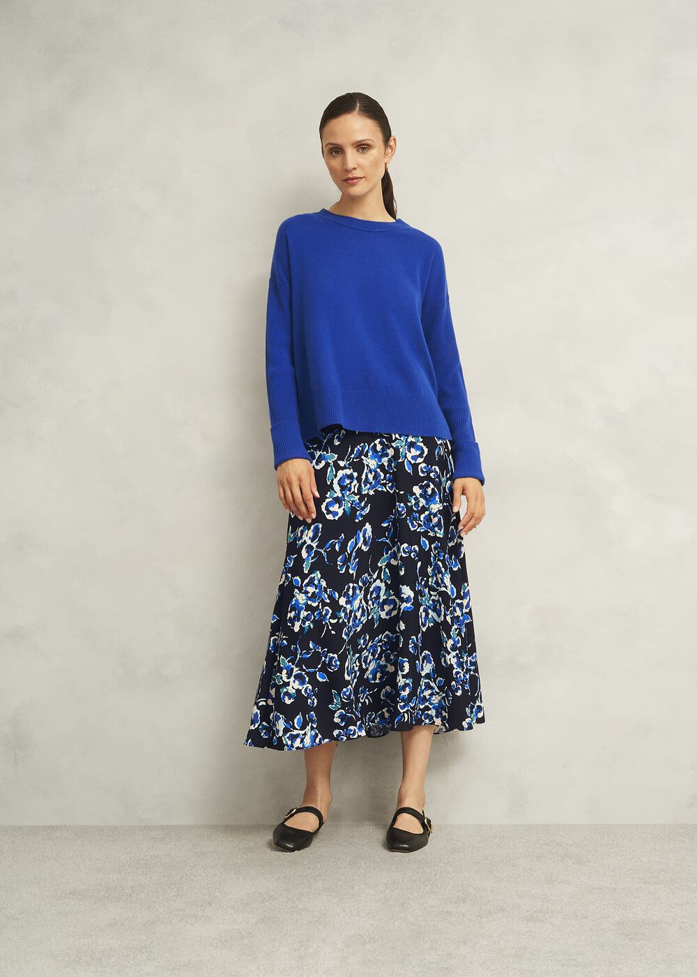 Blue Darla Wool Blend Chunky Crew Neck Knitted Sweater, Rich Vivid Blue, hi-res