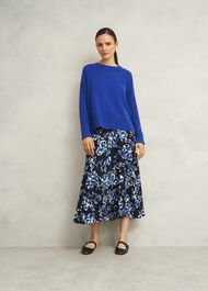 Blue Darla Wool Blend Chunky Crew Neck Knitted Sweater, Rich Vivid Blue, hi-res