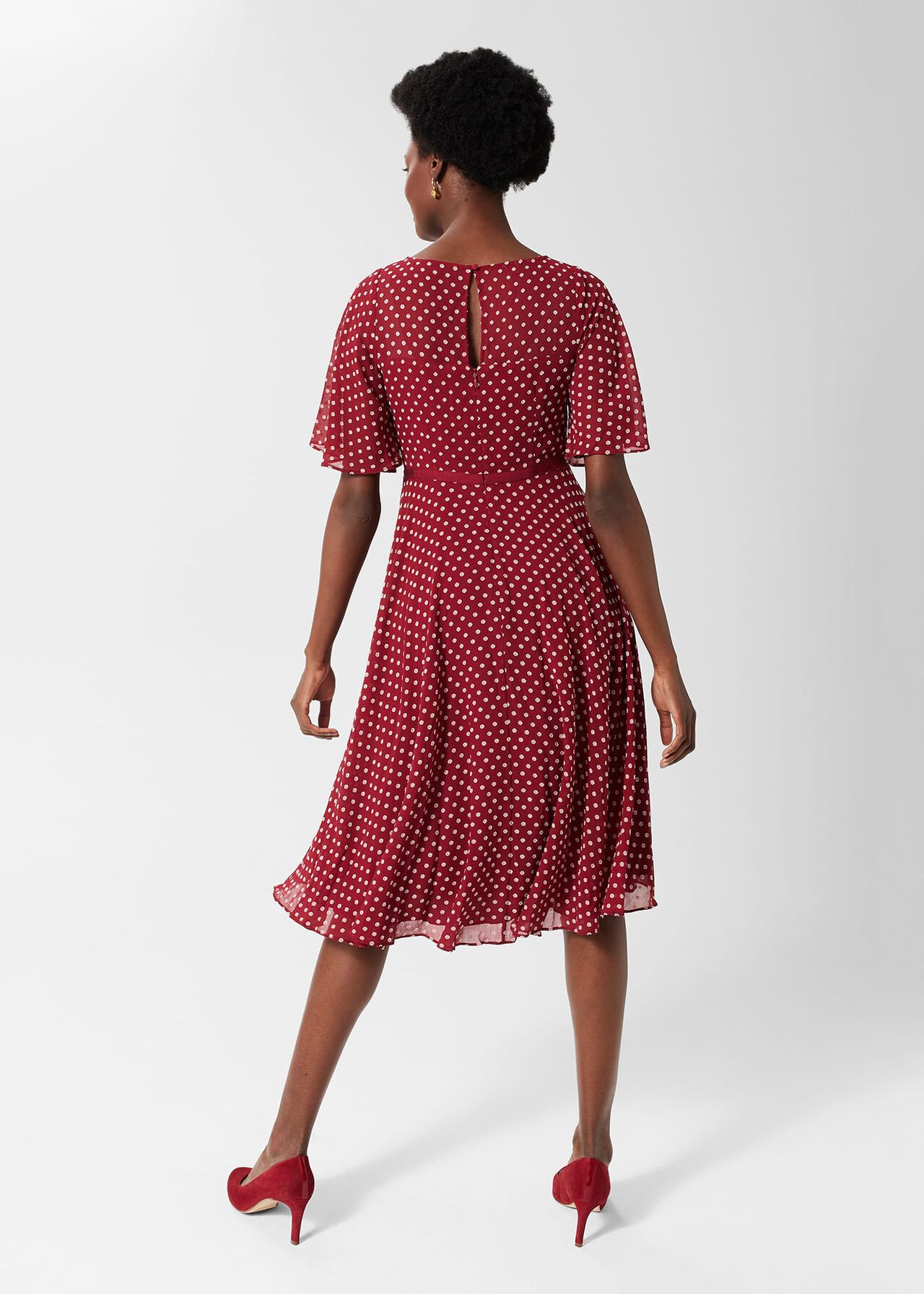 Eleanor Spot Fit And Flare Dress, Burgundy Ivory, hi-res