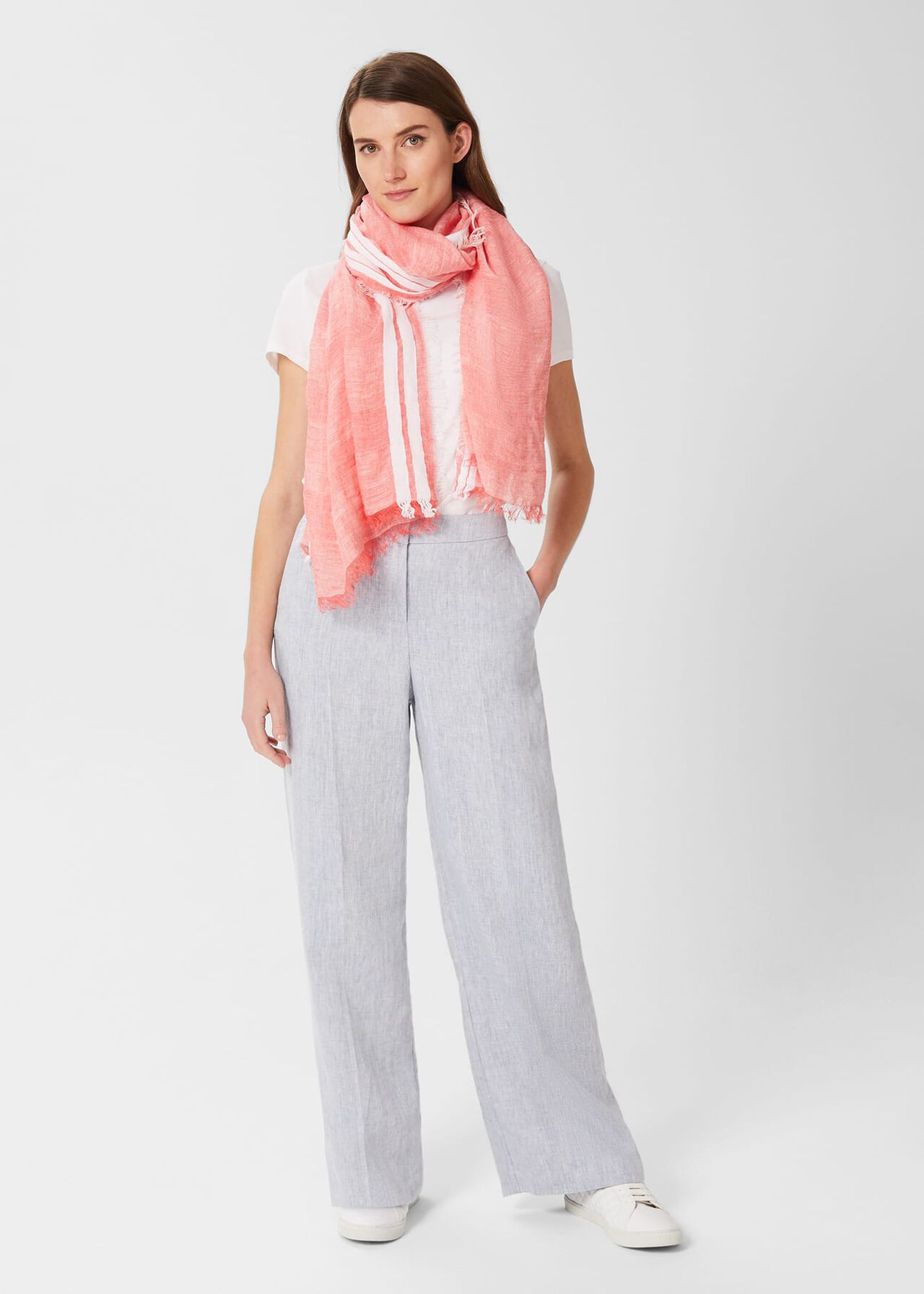 Maryam Linen Scarf , Grapefruit, hi-res