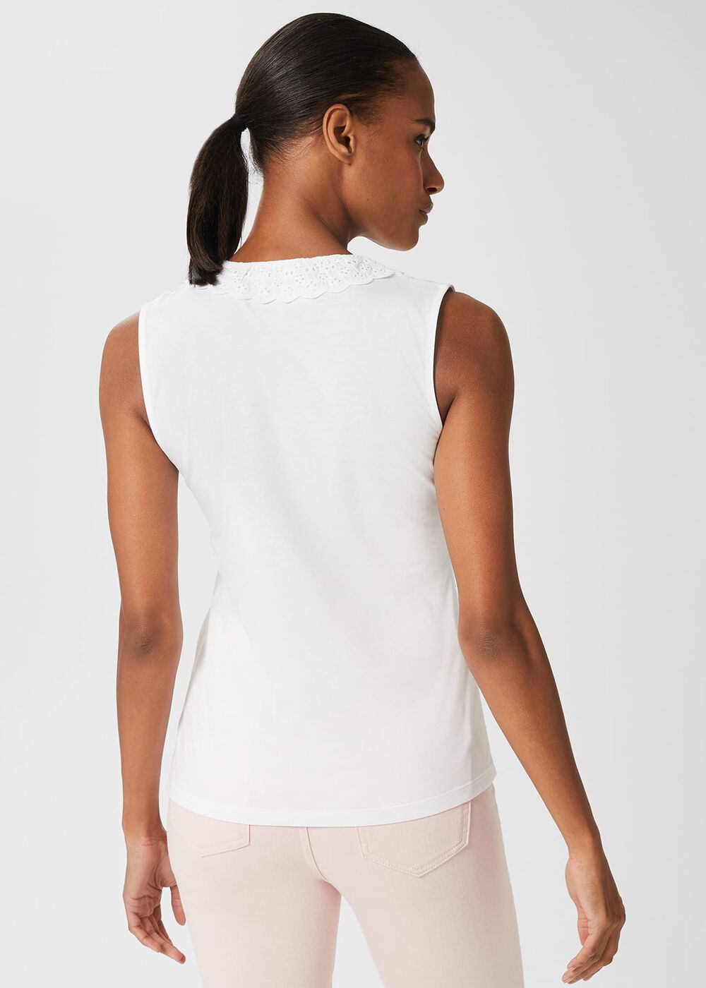 Larna Broderie Top, White, hi-res