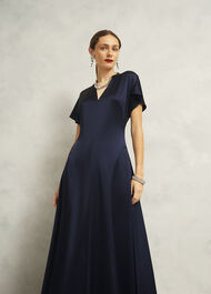 Grace Satin V Neck Maxi Dress, Midnight Navy, hi-res