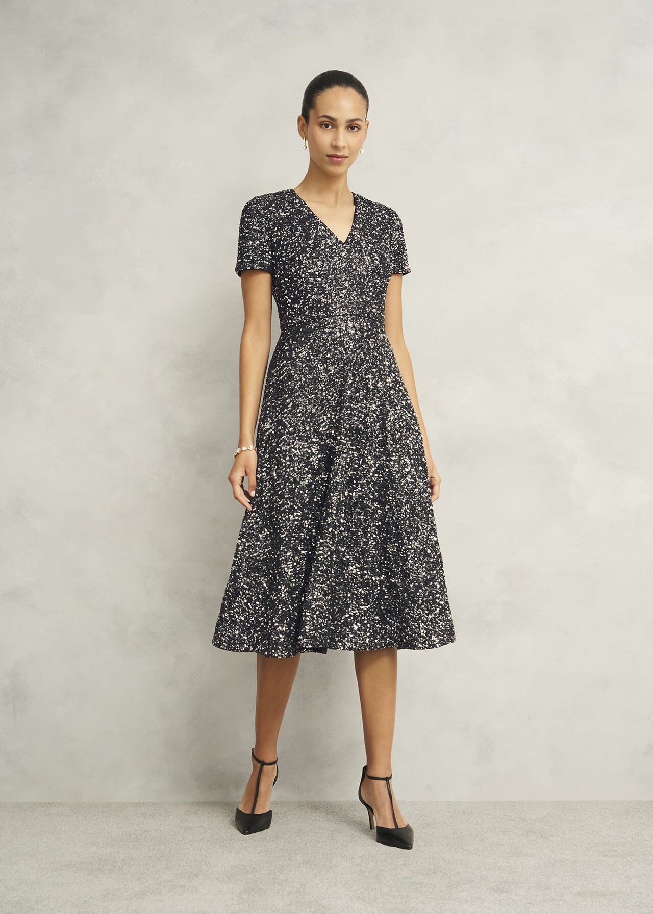 Tatiana Sequin Dress, Black Silver, hi-res