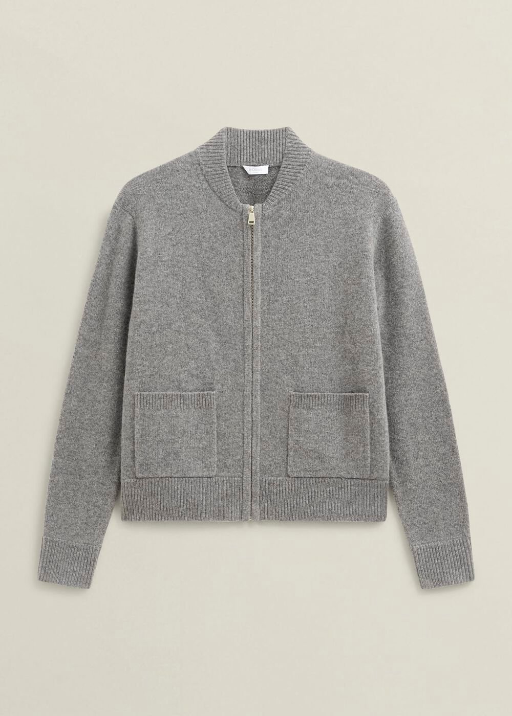Grey Bonnie Wool Blend Knitted Bomber Jacket, Mid Grey Marl, hi-res