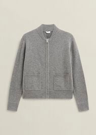 Grey Bonnie Wool Blend Knitted Bomber Jacket, Mid Grey Marl, hi-res