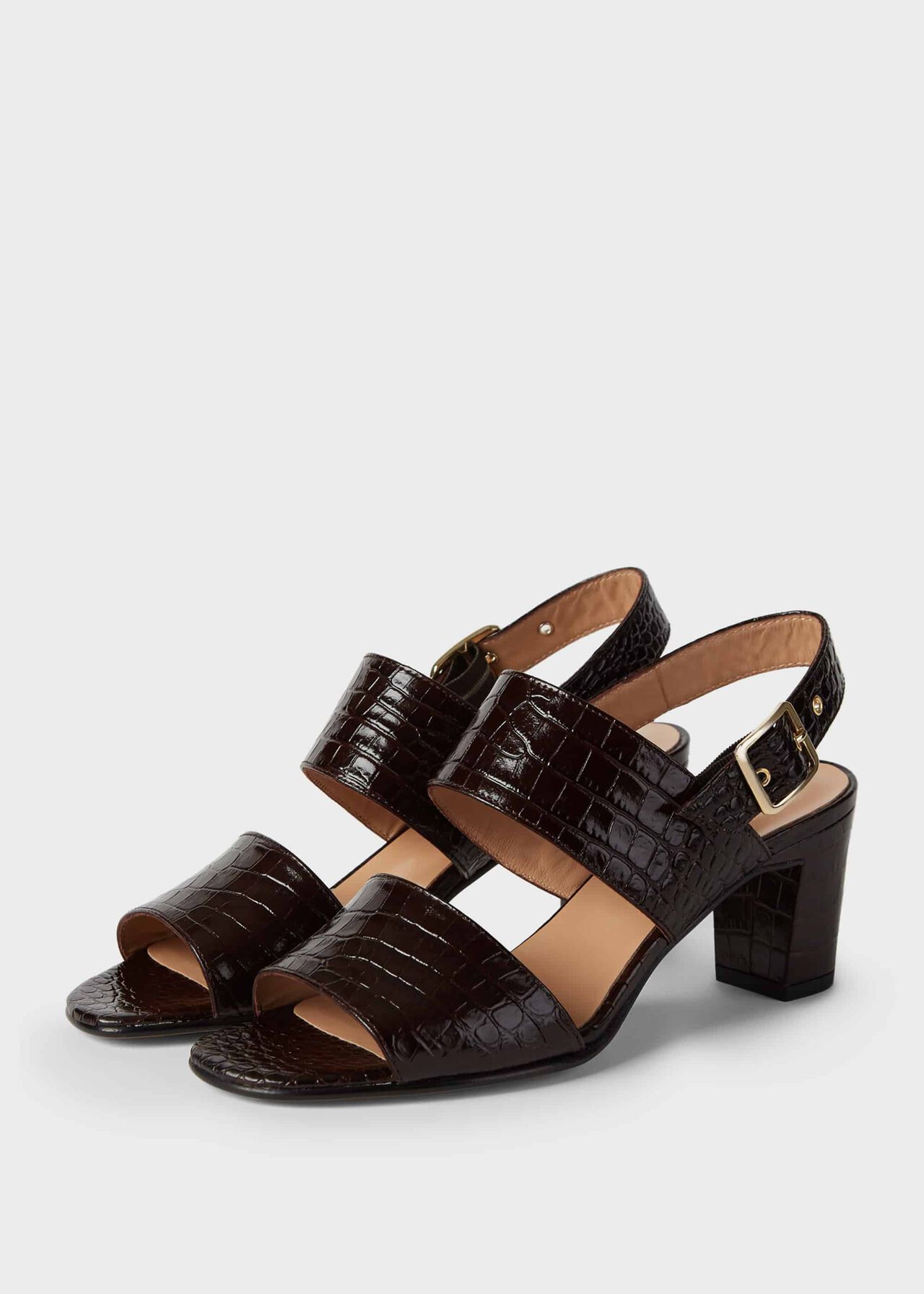 Katrina Crocodile  Block Heel Sandals, Chocolate, hi-res