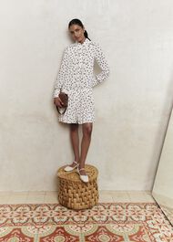 Francesca Pleated Spot Dress, Ivory Brown, hi-res