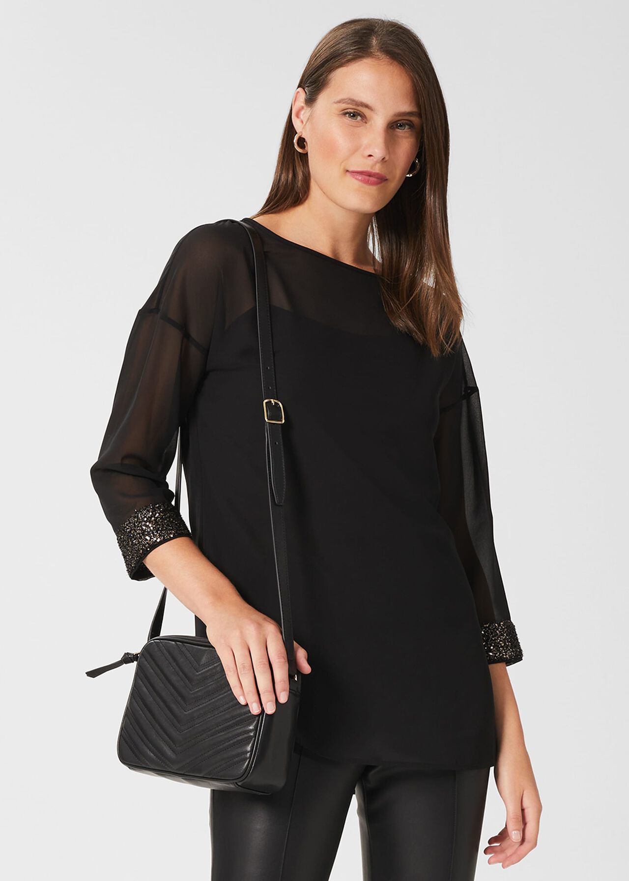 Alexandra Sequin Detail Top, Black, hi-res