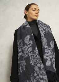 Paula Wool Scarf, Black Grey, hi-res