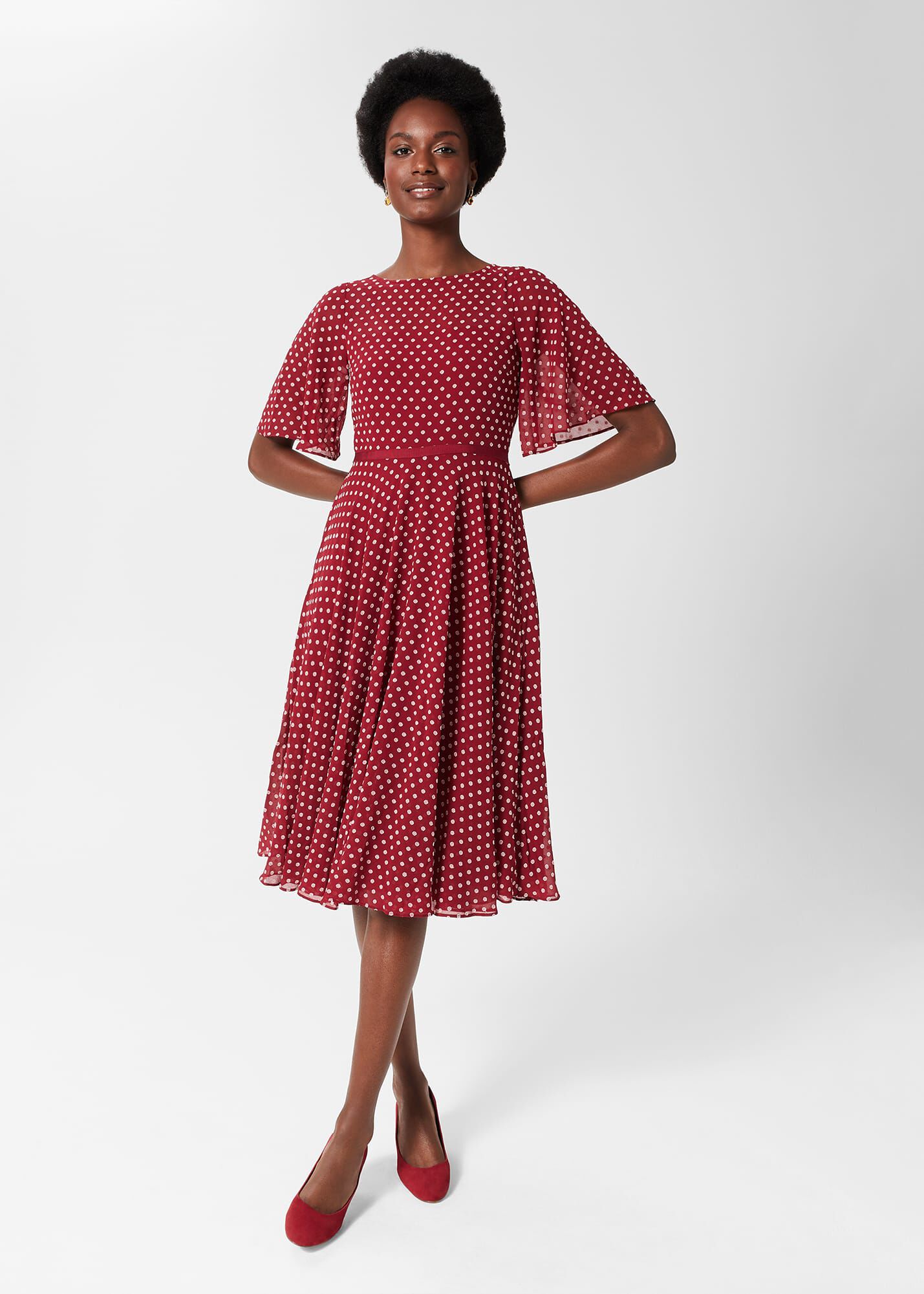 Burgundy spot dress best sale