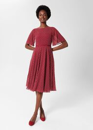 Eleanor Spot Fit And Flare Dress, Burgundy Ivory, hi-res