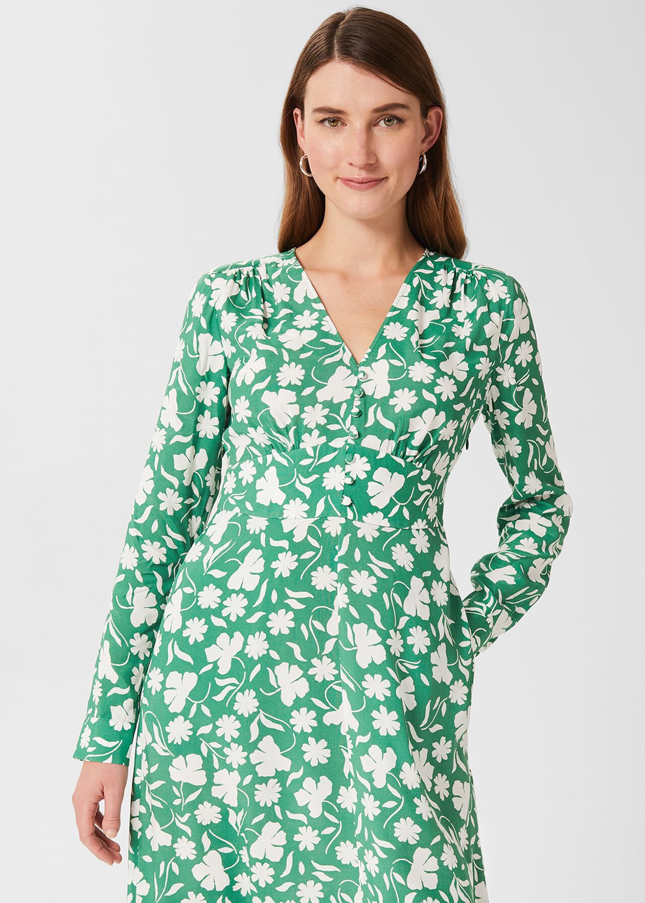 Allison Floral Fit And Flare Dress, Green White, hi-res