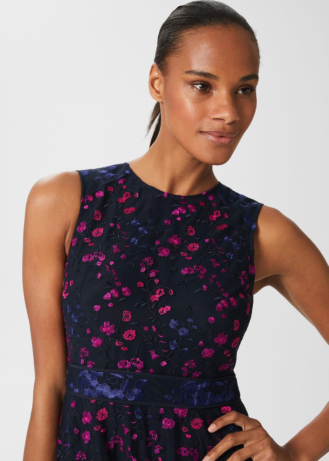 Kasia Floral Embroidered Dress, Navy Multi, hi-res