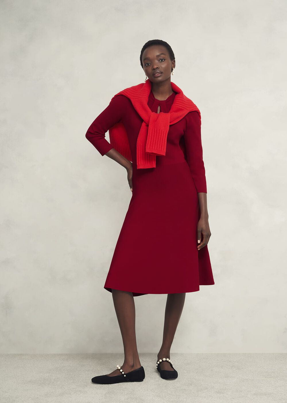 Effie Knitted Dress, True Red, hi-res