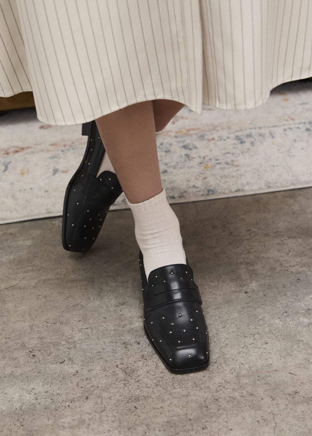 Natalie Leather Studded Loafers, Black, hi-res