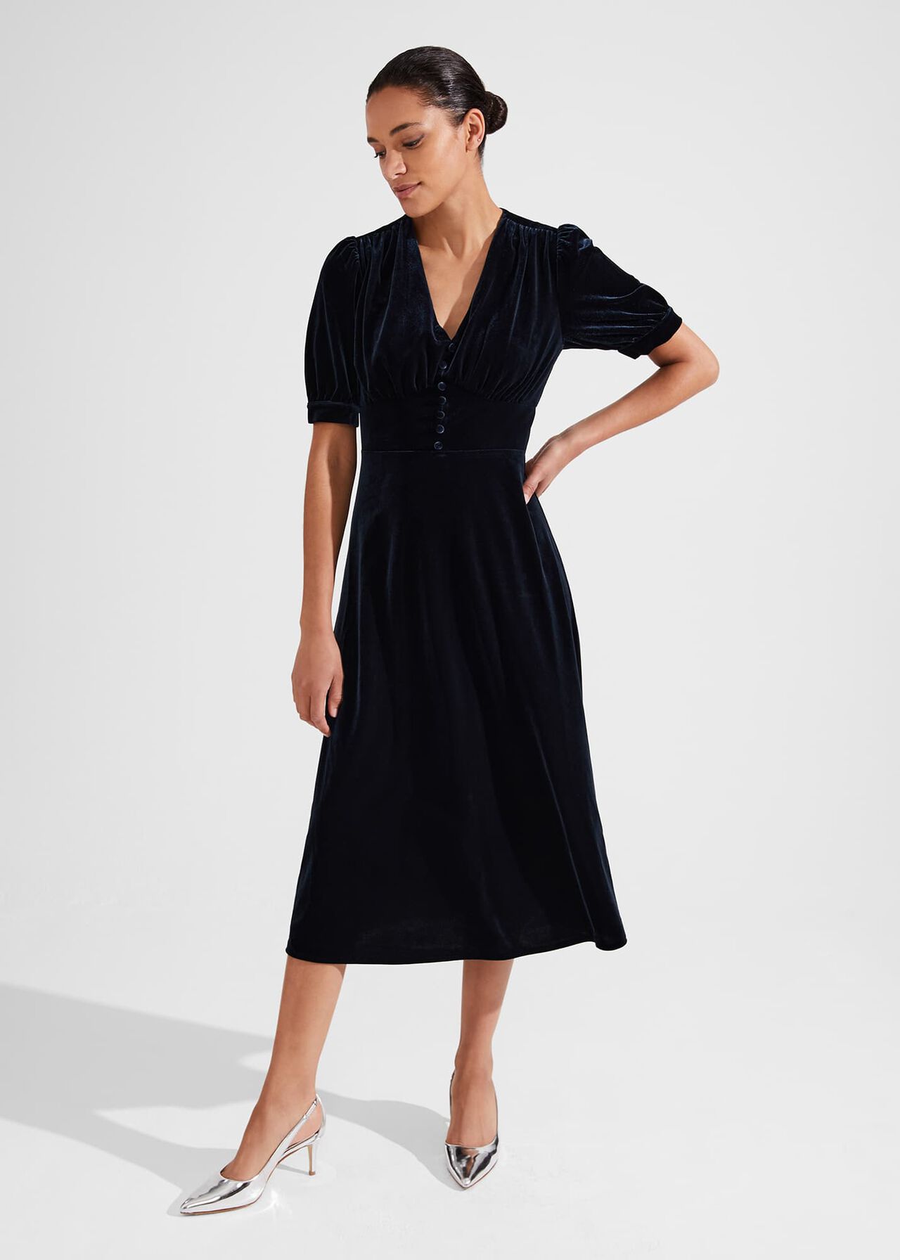 Alessia Velvet Jersey Dress, Hobbs Navy, hi-res