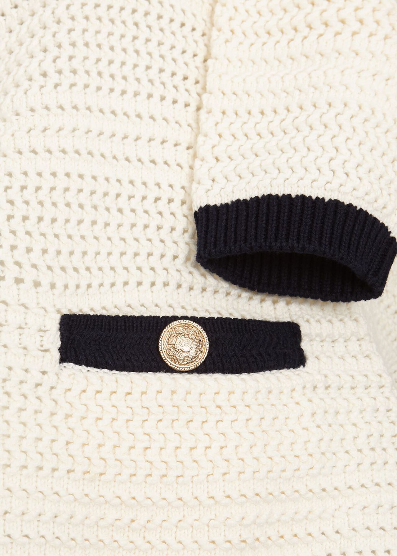 Nola Cotton Blend Knitted Jacket, Ivory Navy, hi-res