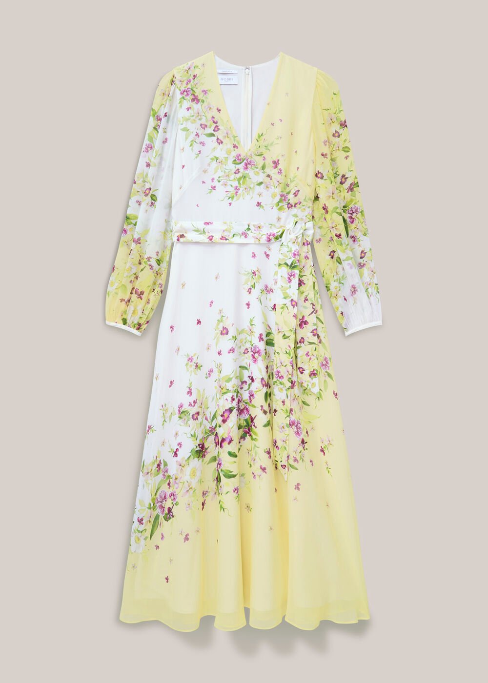 Ariel Floral Silk Dress, Yellow Multi, hi-res