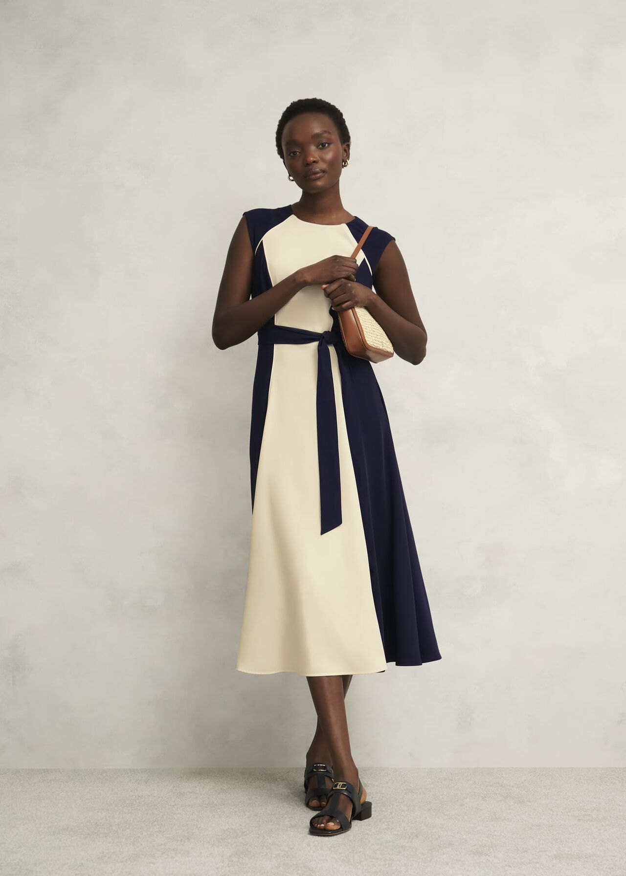Petite Andrea Colourblock Dress, Navy Cream, hi-res