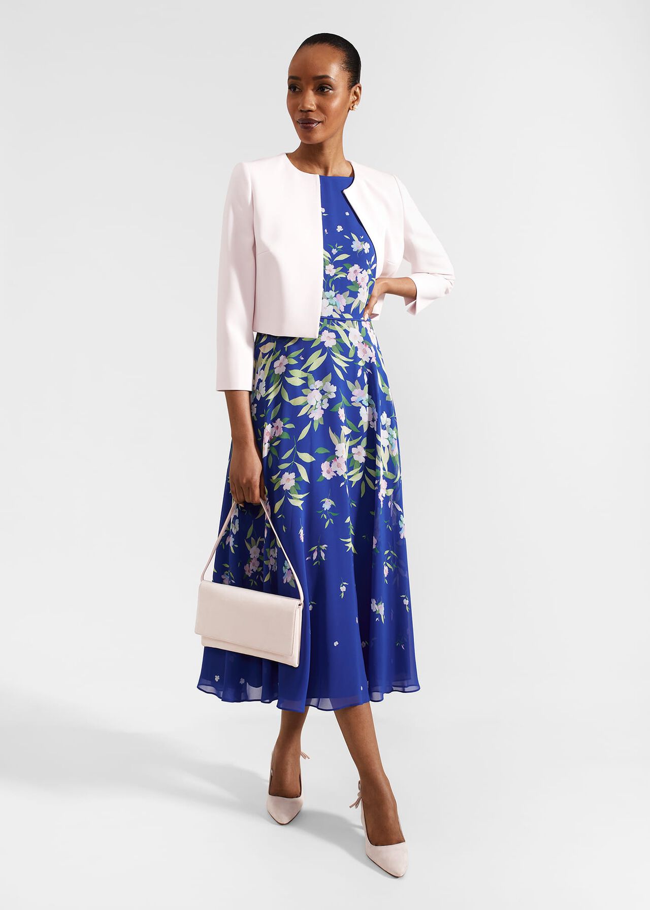 Petite Carly Floral Midi Dress, Blue Multi, hi-res