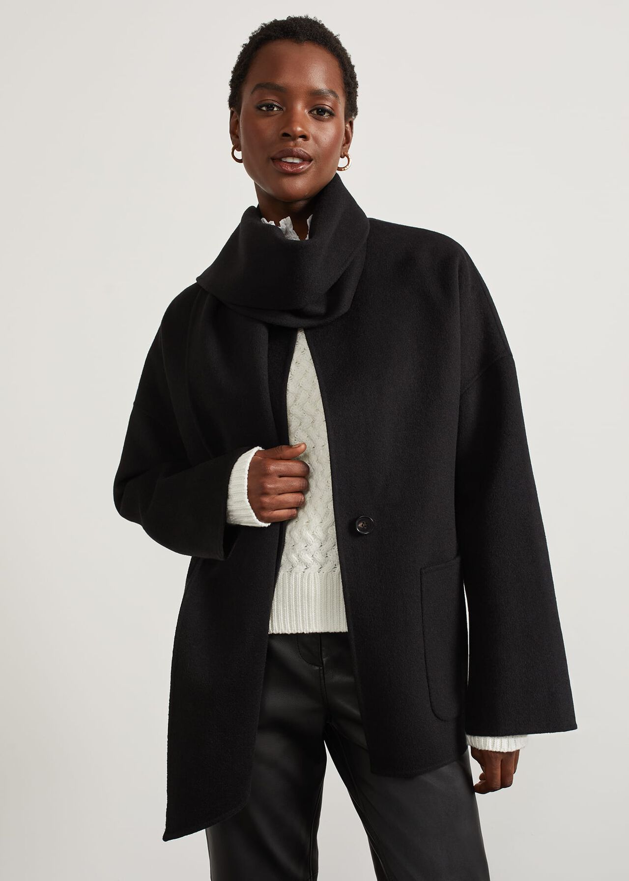 Hadley Scarf Coat, Black, hi-res