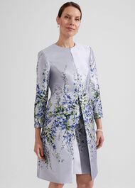 Sofia Jacquard Coat , Pale Blue Multi, hi-res