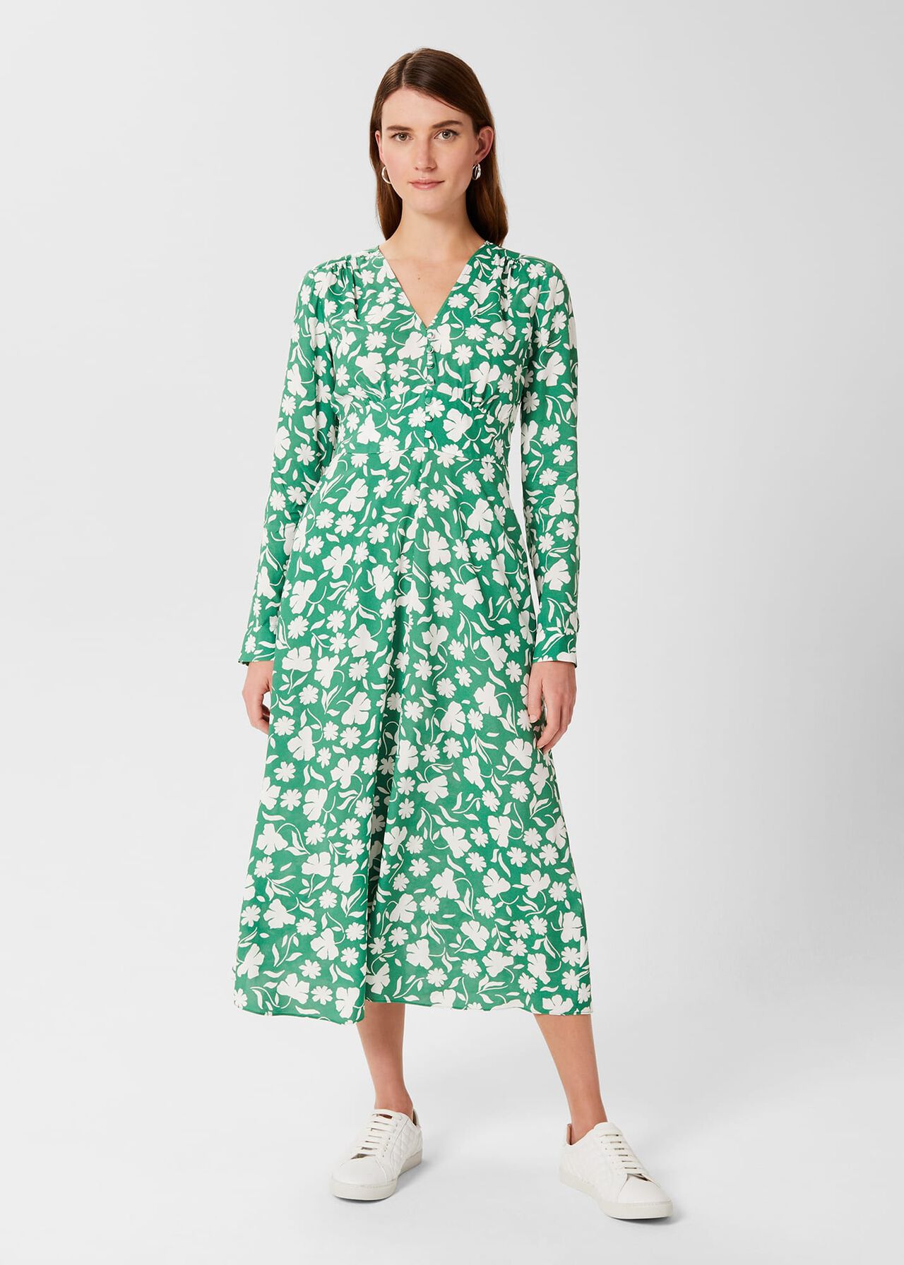 Allison Floral Fit And Flare Dress, Green White, hi-res