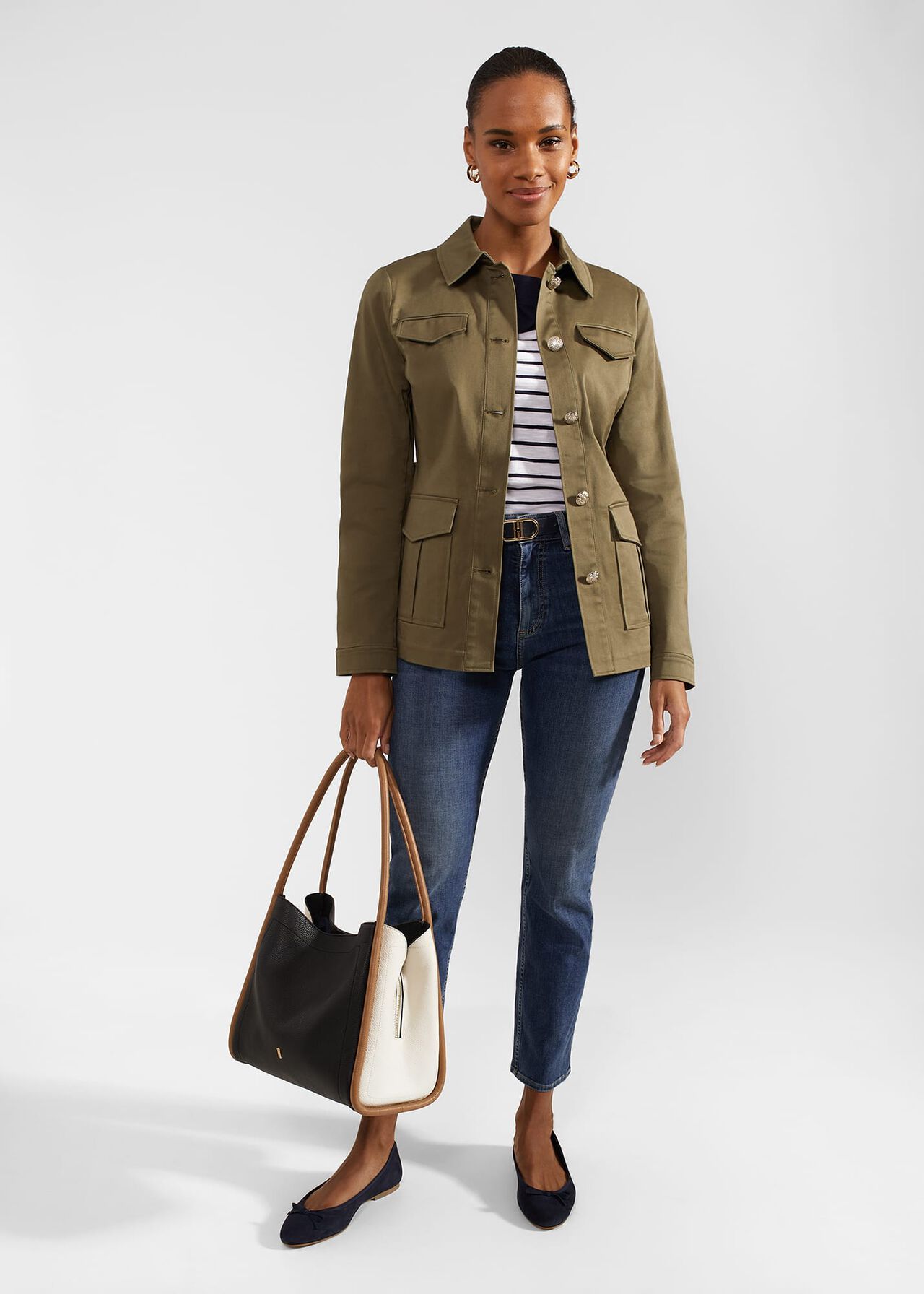 Farrah Cotton Blend Jacket, Olive Green, hi-res