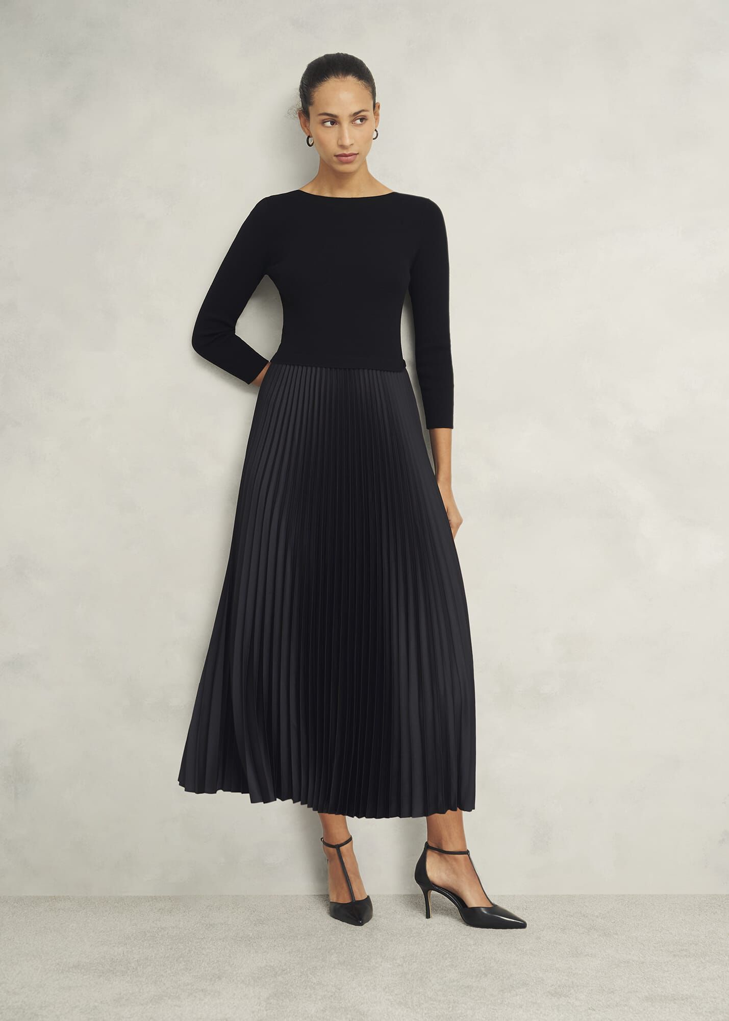 Lucinda Satin Pleated Knitted Dress