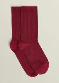 Ribbed Single Socks, Hobbs Red, hi-res
