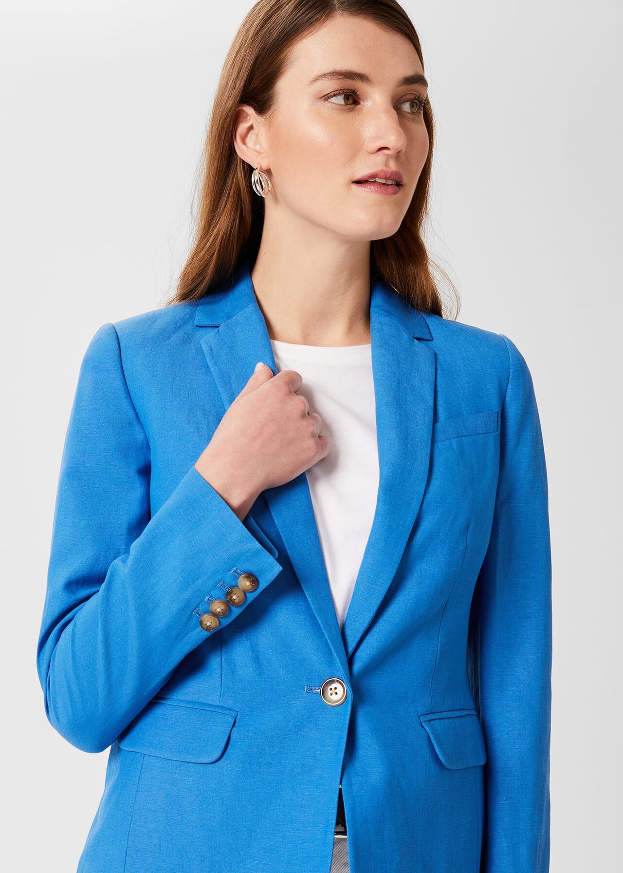 Blake Silk Linen Jacket , Azure Blue, hi-res