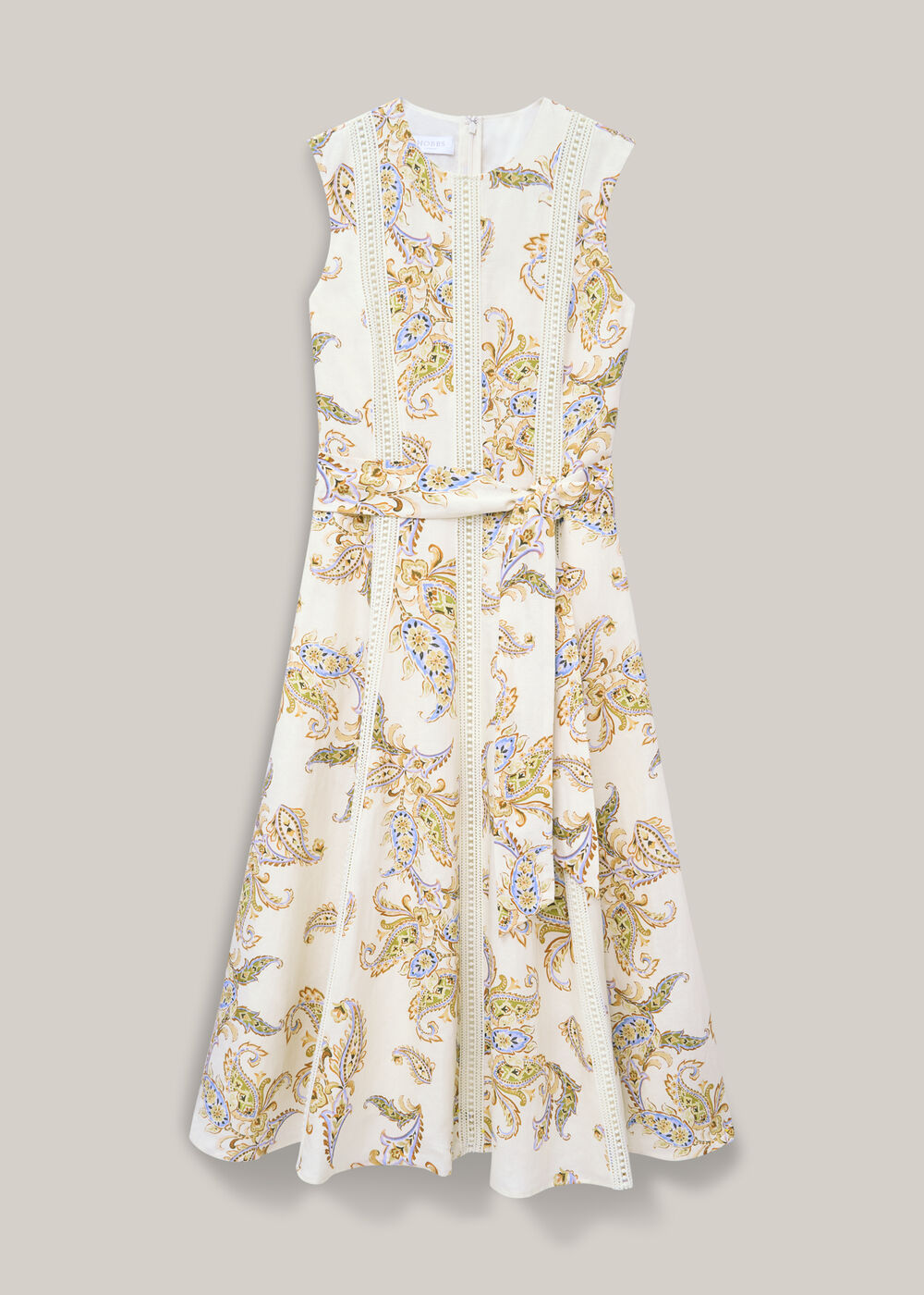 Uma Trimmed Linen Dress, Cream Multi, hi-res
