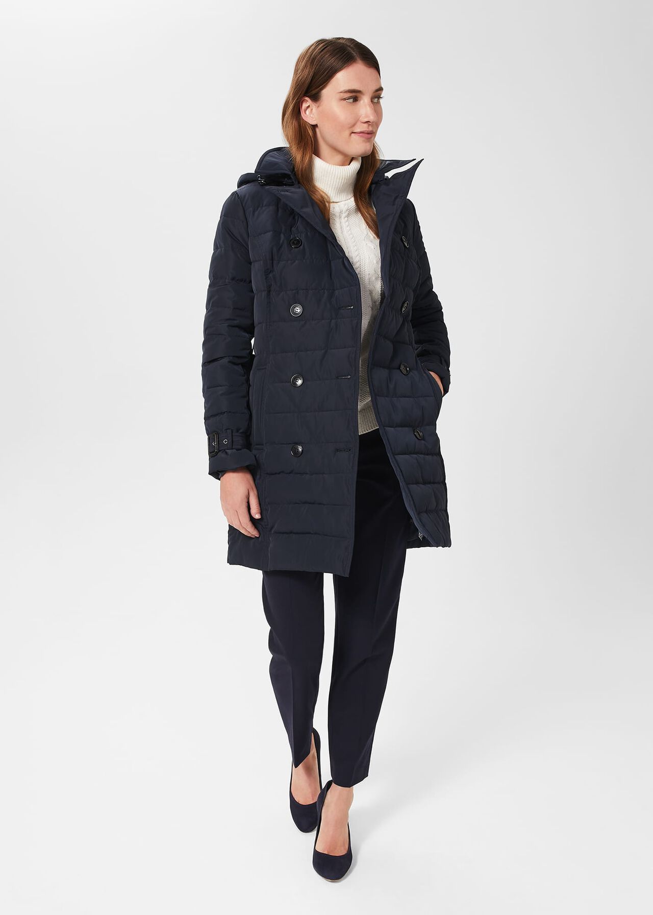 Corina Water Resistant Puffer Trench , Navy, hi-res