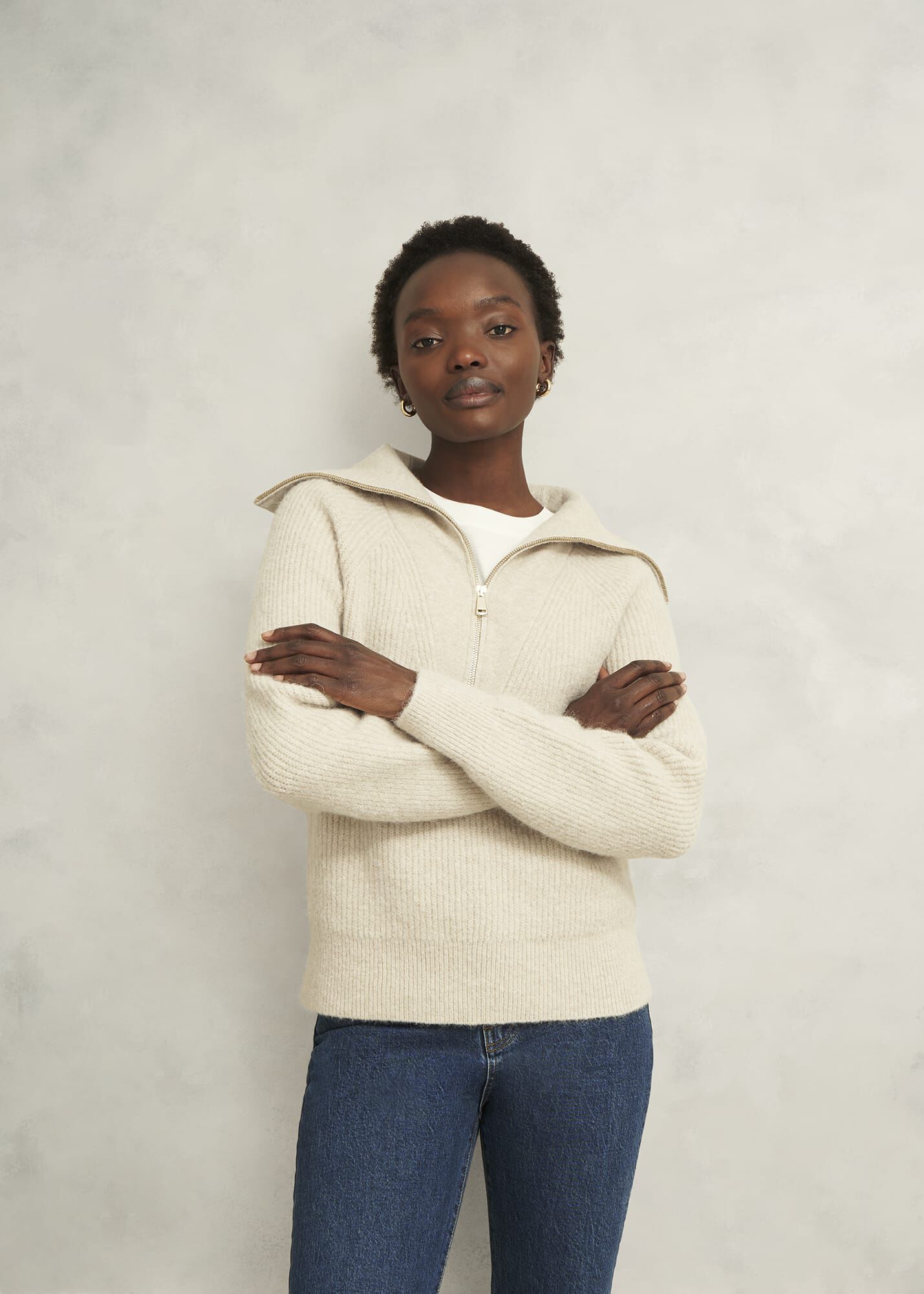 Sandy Zip Roll Neck Knitted Jumper | Hobbs UK |