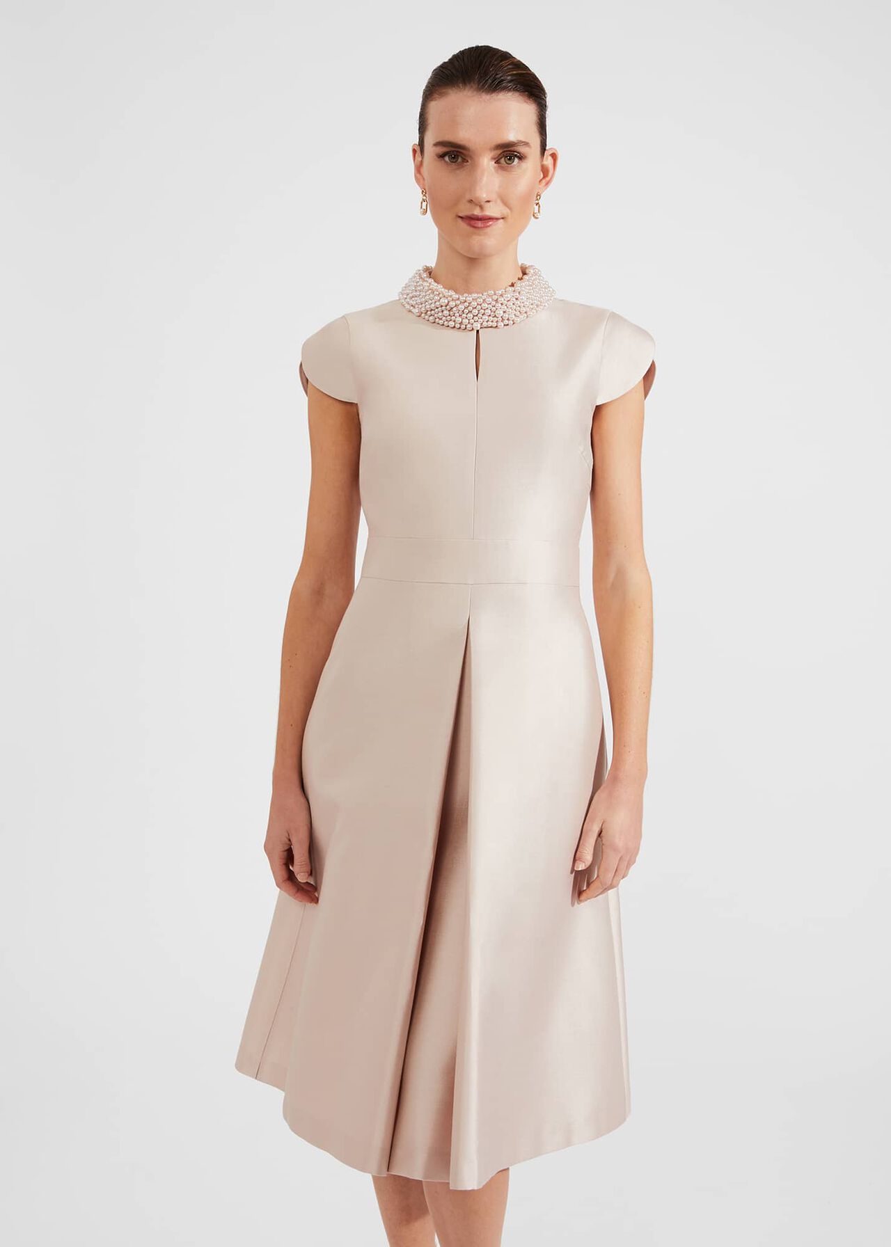 Marcella Silk Blend Dress, Oyster, hi-res