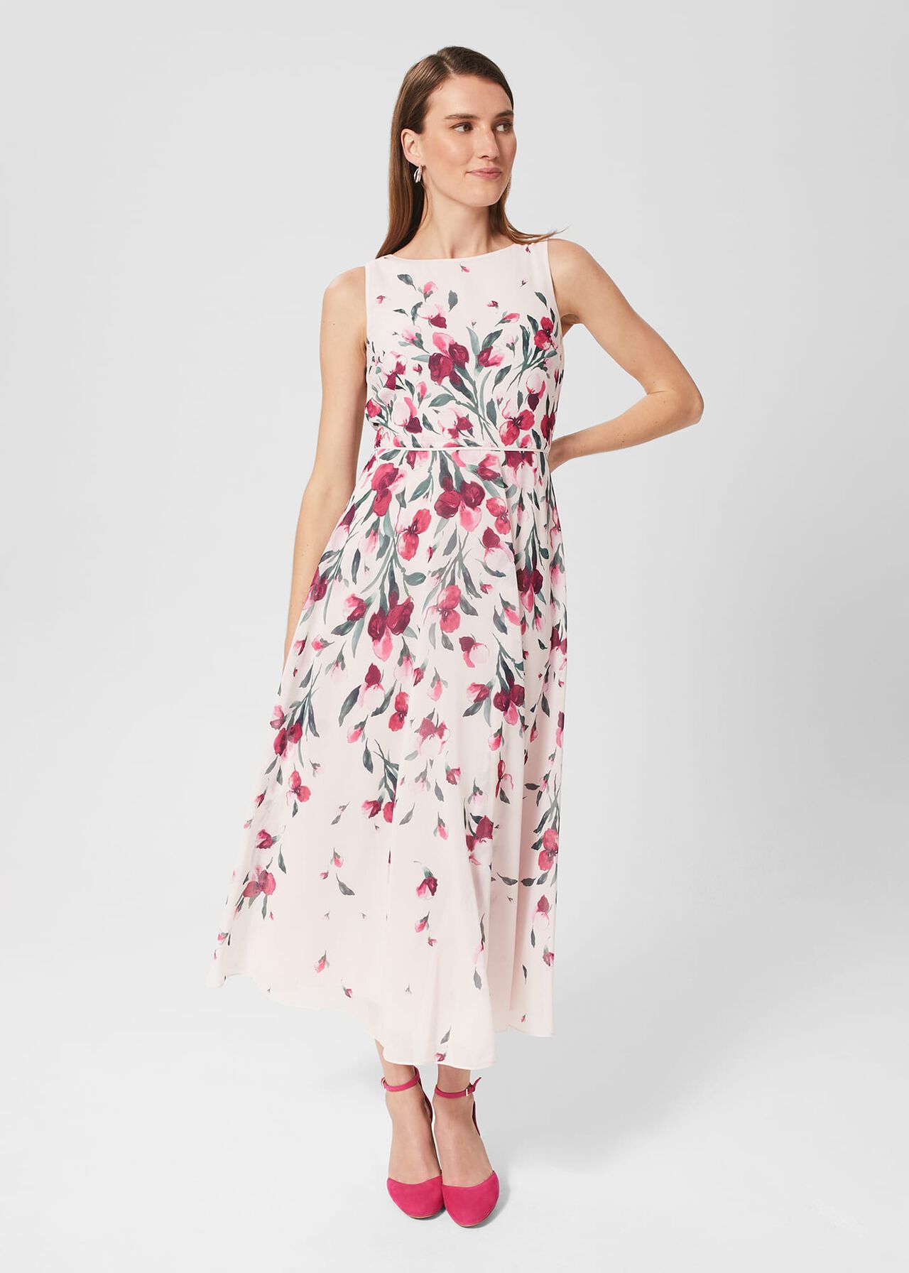 Petite Carly Floral Midi Dress, Pink Multi, hi-res