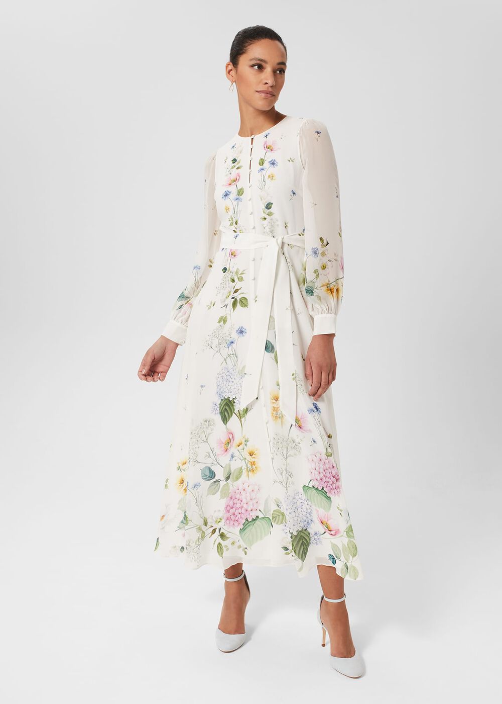 Maribella Silk Floral Dress, Ivory Multi, hi-res