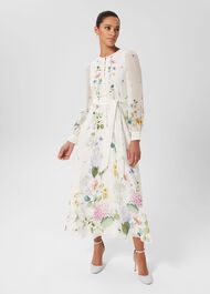 Maribella Silk Floral Dress, Ivory Multi, hi-res
