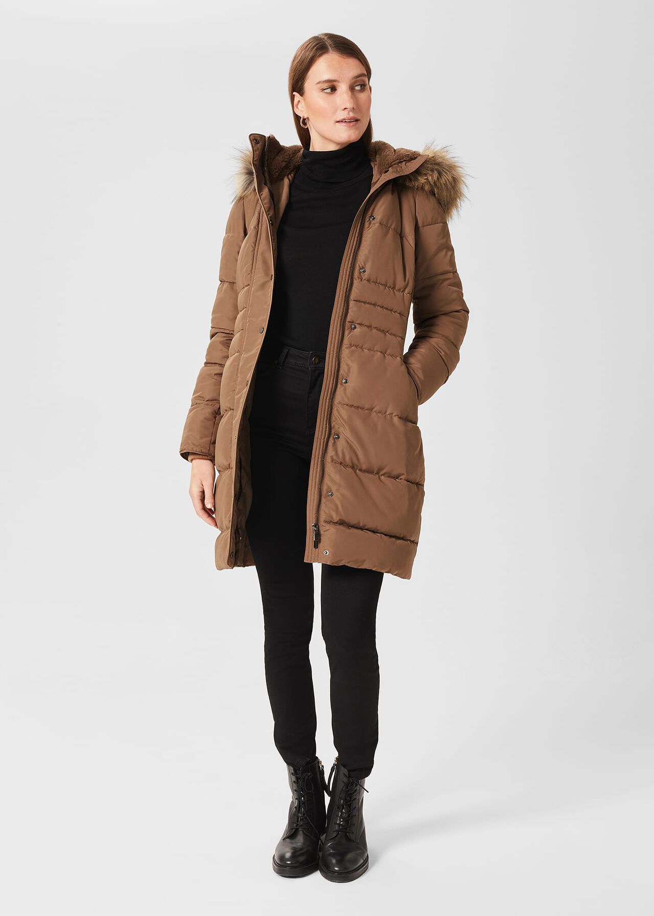 Dita Puffer Jacket With Hood, Camel, hi-res