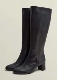 Caroline Leather Knee Boots, Black, hi-res