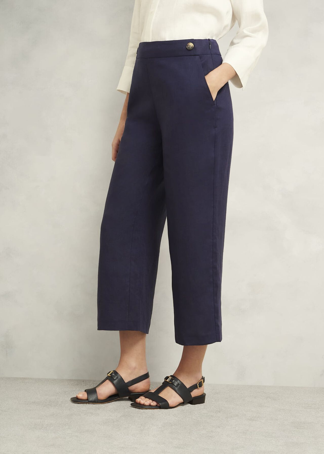 Josephine Linen Trousers, True Navy, hi-res