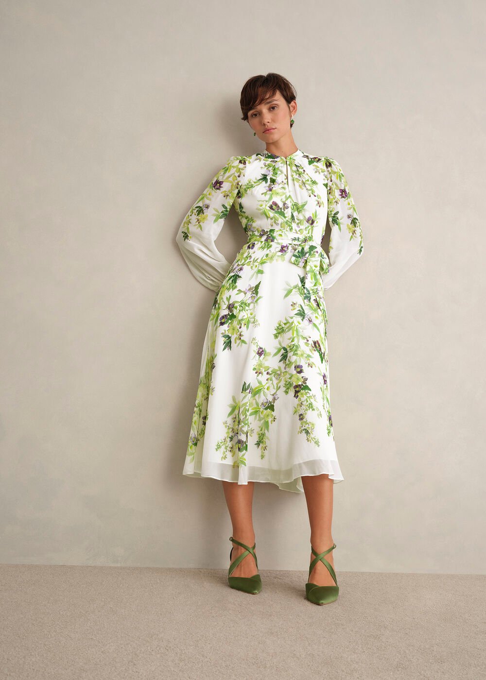 Pia Silk Floral Dress, Ivory Multi, hi-res