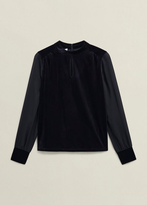 Lorelai Velvet High Neck Sheer Sleeve Top